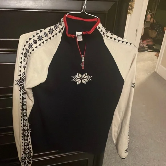 Dale of Norway Navy, Cream and Red 1/4 Zip Sweater - Picture 1 of 4